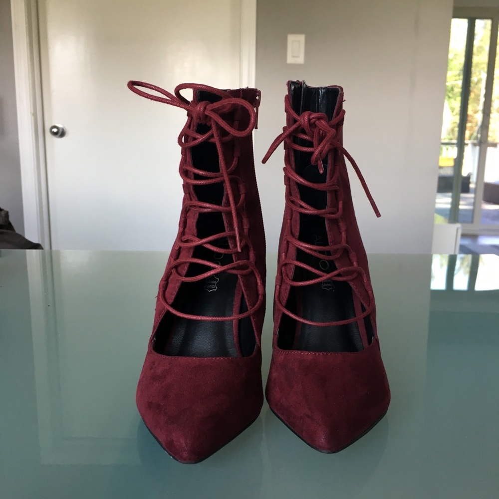 Aldo Red Suede Lace Heels Cadaleria - Picture 4 of 7